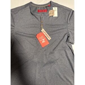 Bruno Milano Henley Shirt Mens Small Blue White Stripe Supersoft Short Sleeve